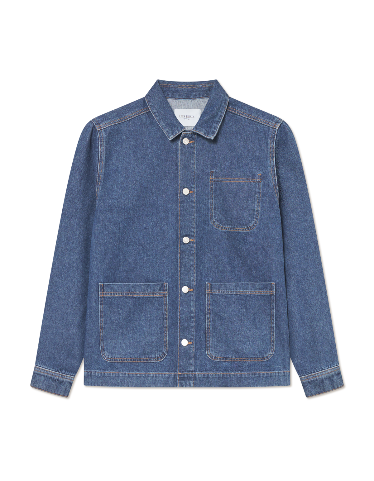 Layton Washed Denim Overshirt - Medium Indigo wash