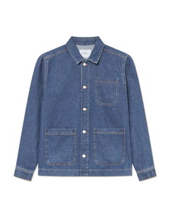 Layton Washed Denim Overshirt - Medium Indigo wash