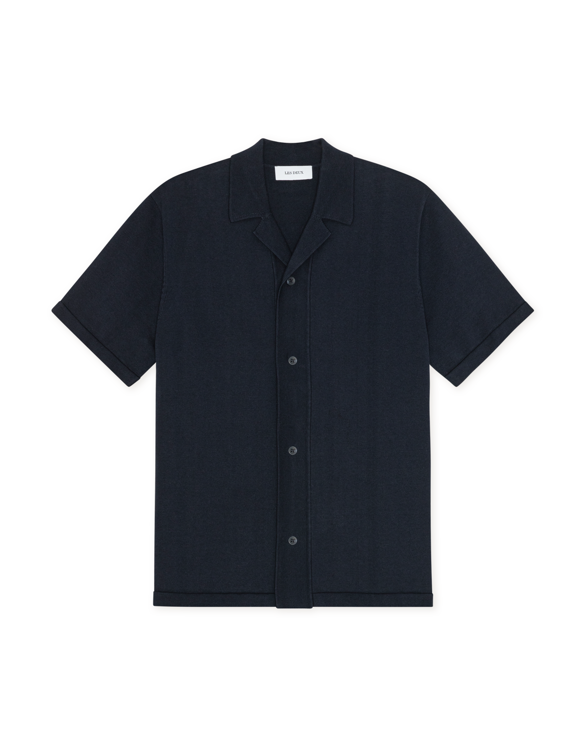 Emmett Arabesque Knitted Short-sleeve Shirt - Dark Navy Blue