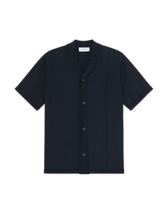 Emmett Arabesque Knitted Short-sleeve Shirt - Dark Navy Blue