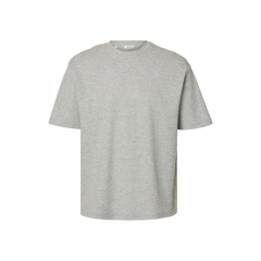 Loose Oscar Short-sleeve O-Neck Tee - Light Grey Melange