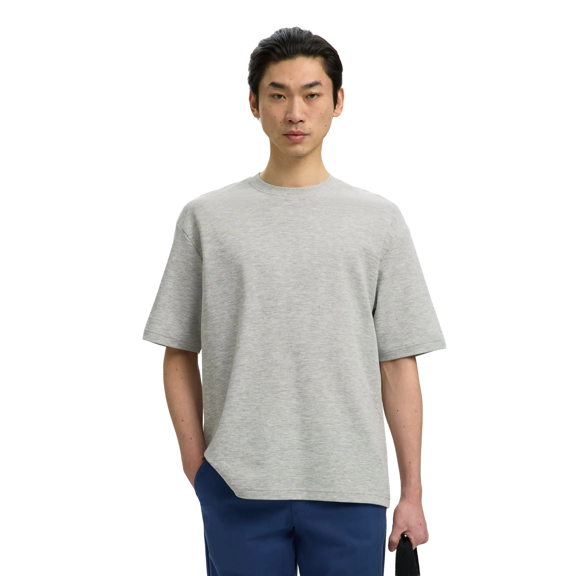 Loose Oscar Short-sleeve O-Neck Tee - Light Grey Melange