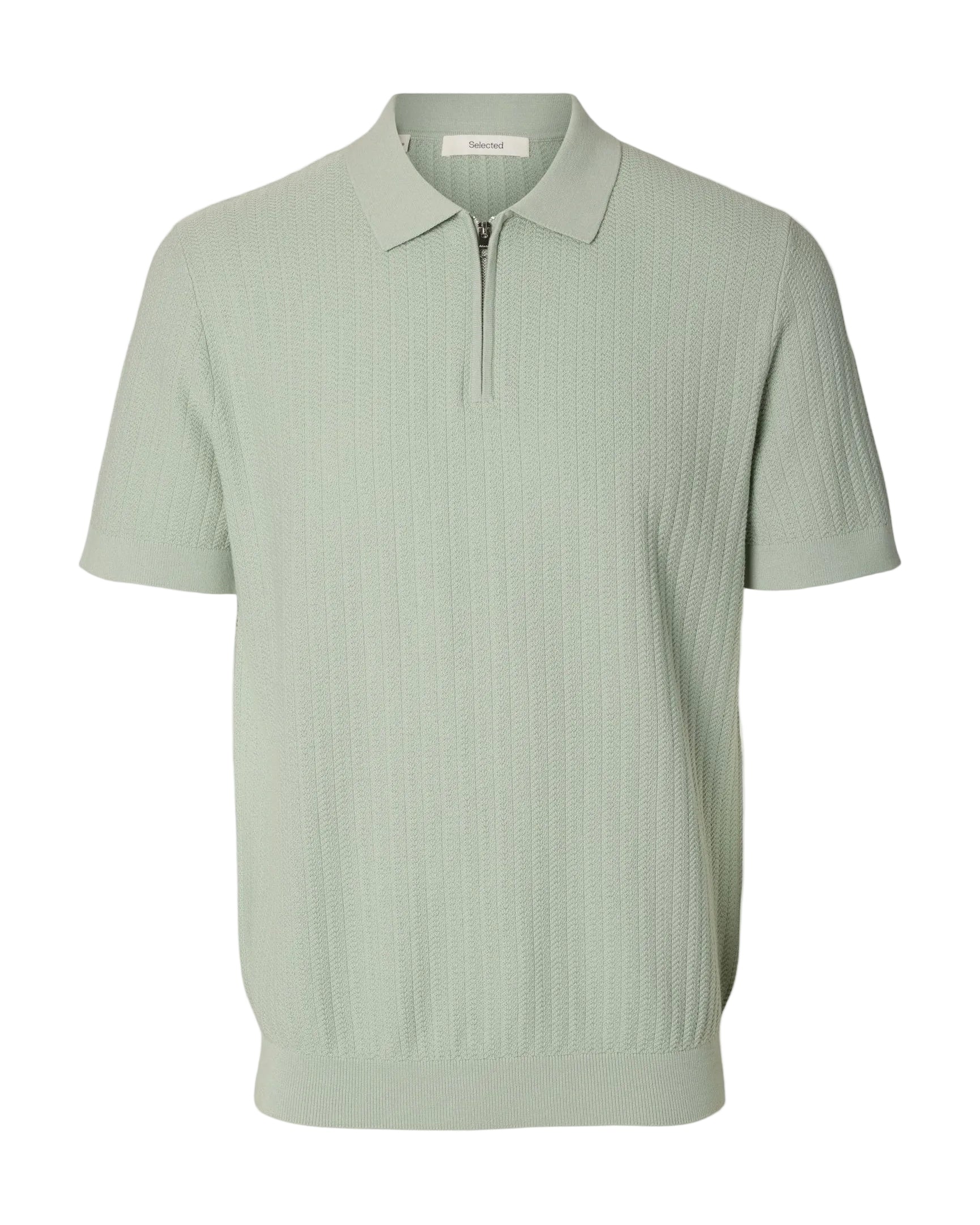 Cran Short-sleeve Knit Structure Zip Polo - Aqua Gray