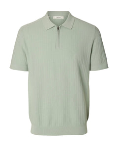 Cran Short-sleeve Knit Structure Zip Polo - Aqua Gray