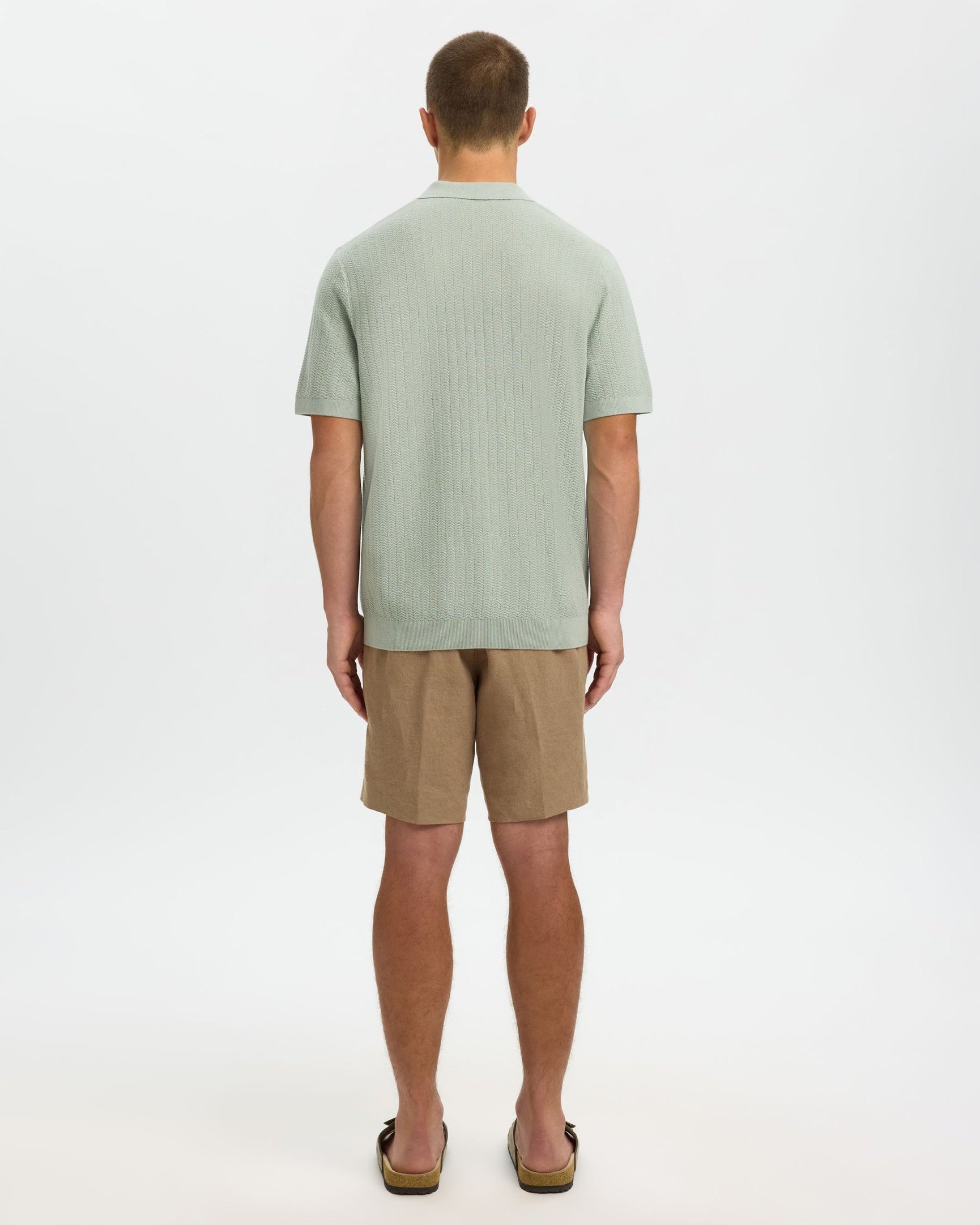 Cran Short-sleeve Knit Structure Zip Polo - Aqua Gray