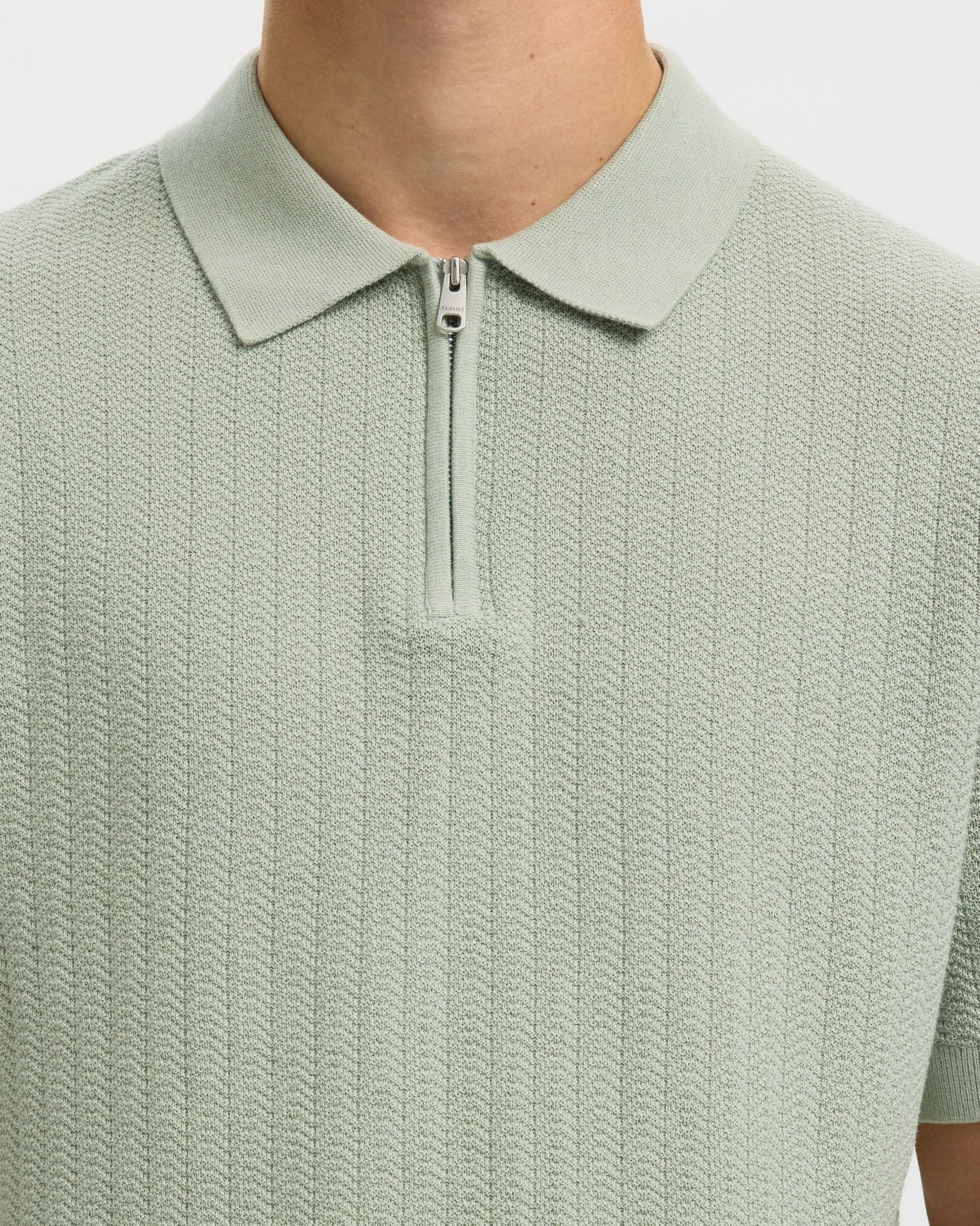 Cran Short-sleeve Knit Structure Zip Polo - Aqua Gray
