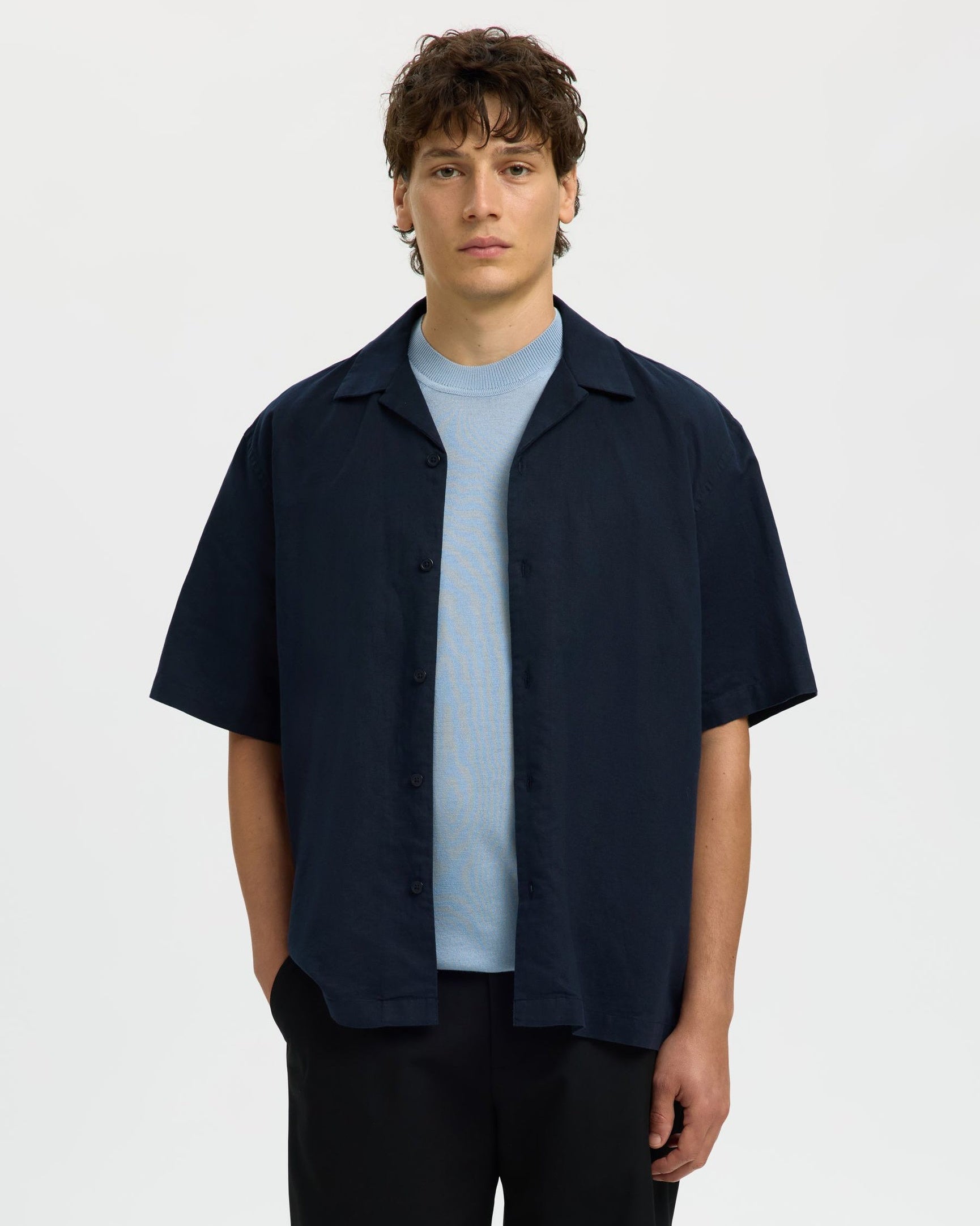 Relax Casper Clay Linenblend Short-sleeve Shirt - Sky Captain