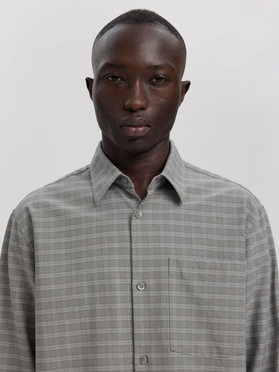 Aslund Mix Oxford Long-sleeve Shirt - Chiseled Stone Grey