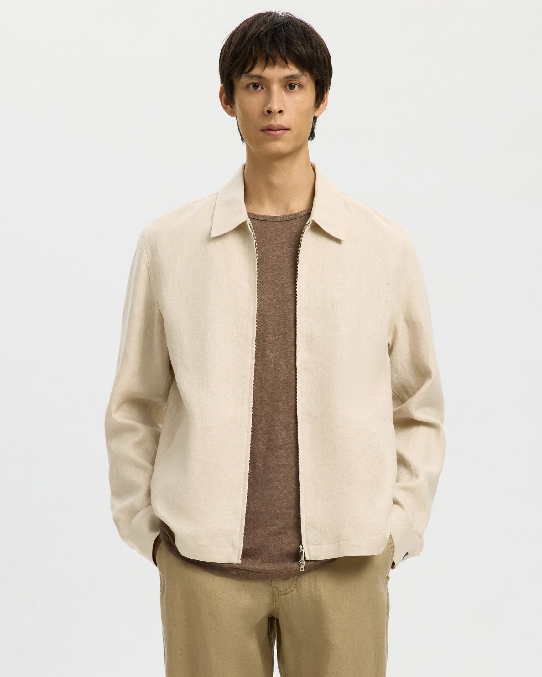 Regular Baird Linen Zip Jacket - Beach Sand
