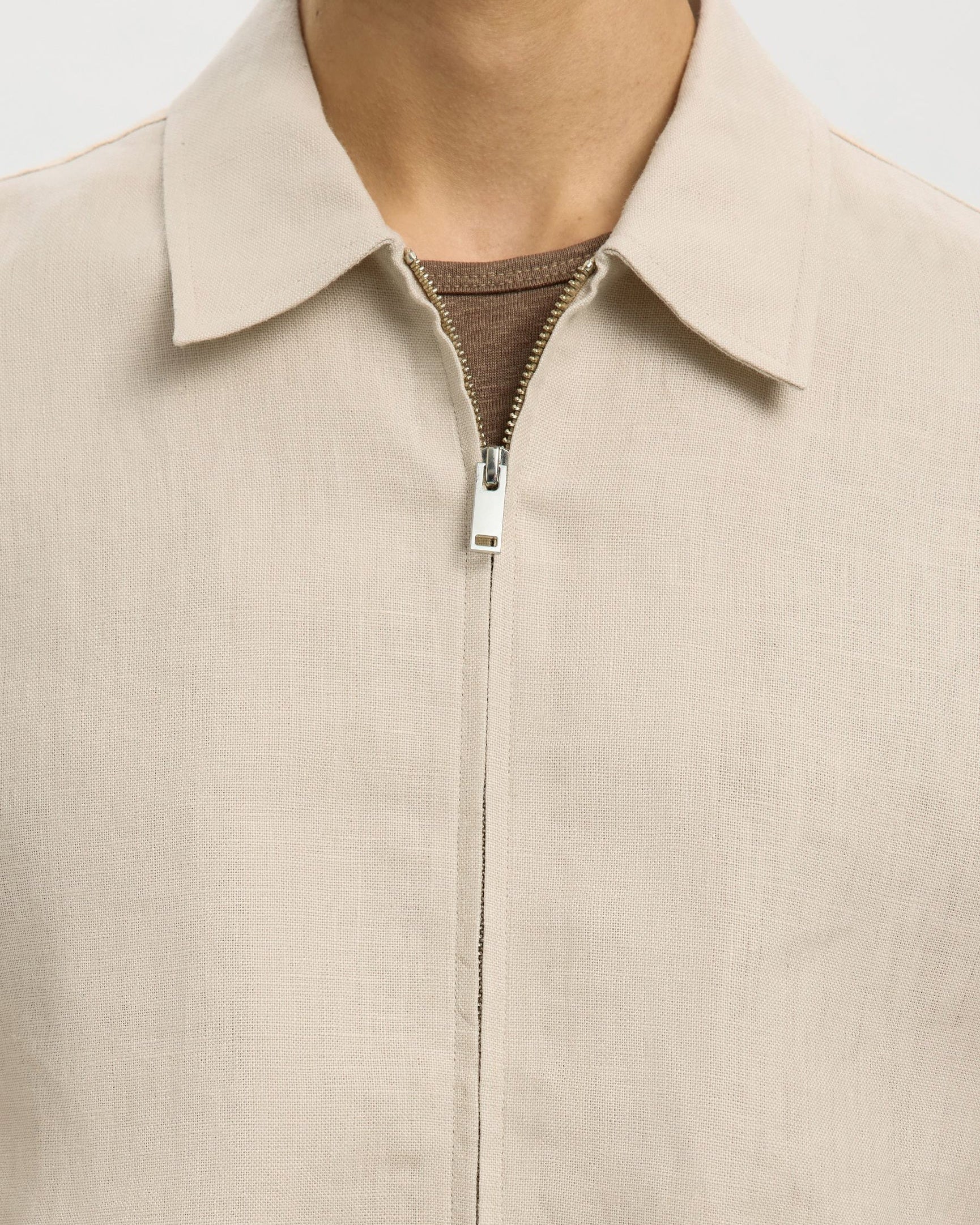 Regular Baird Linen Zip Jacket - Beach Sand