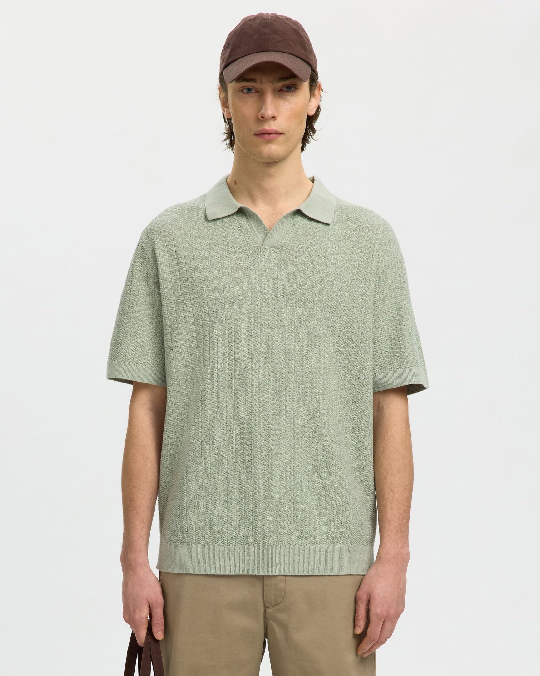 Mattis Short-sleeve Linen Blend Structure Polo - Aqua Gray