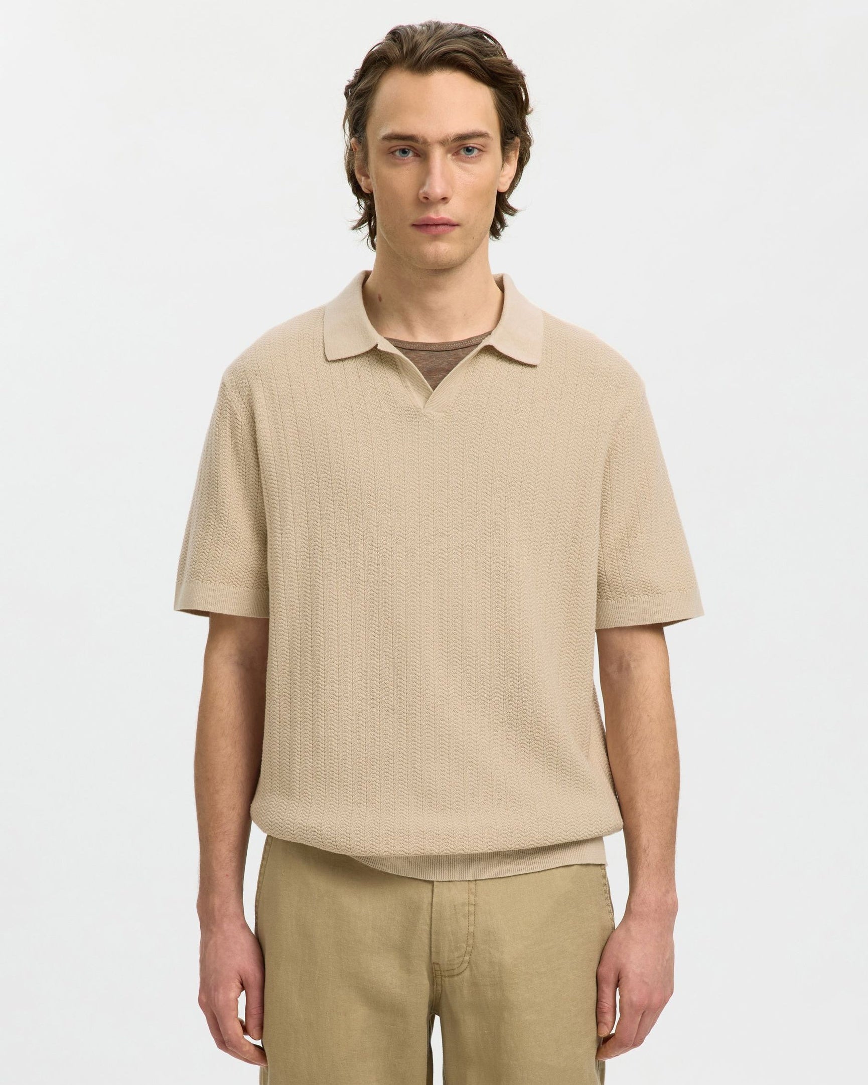 Mattis Short-sleeve Linen Blend Structure Polo - Oatmeal