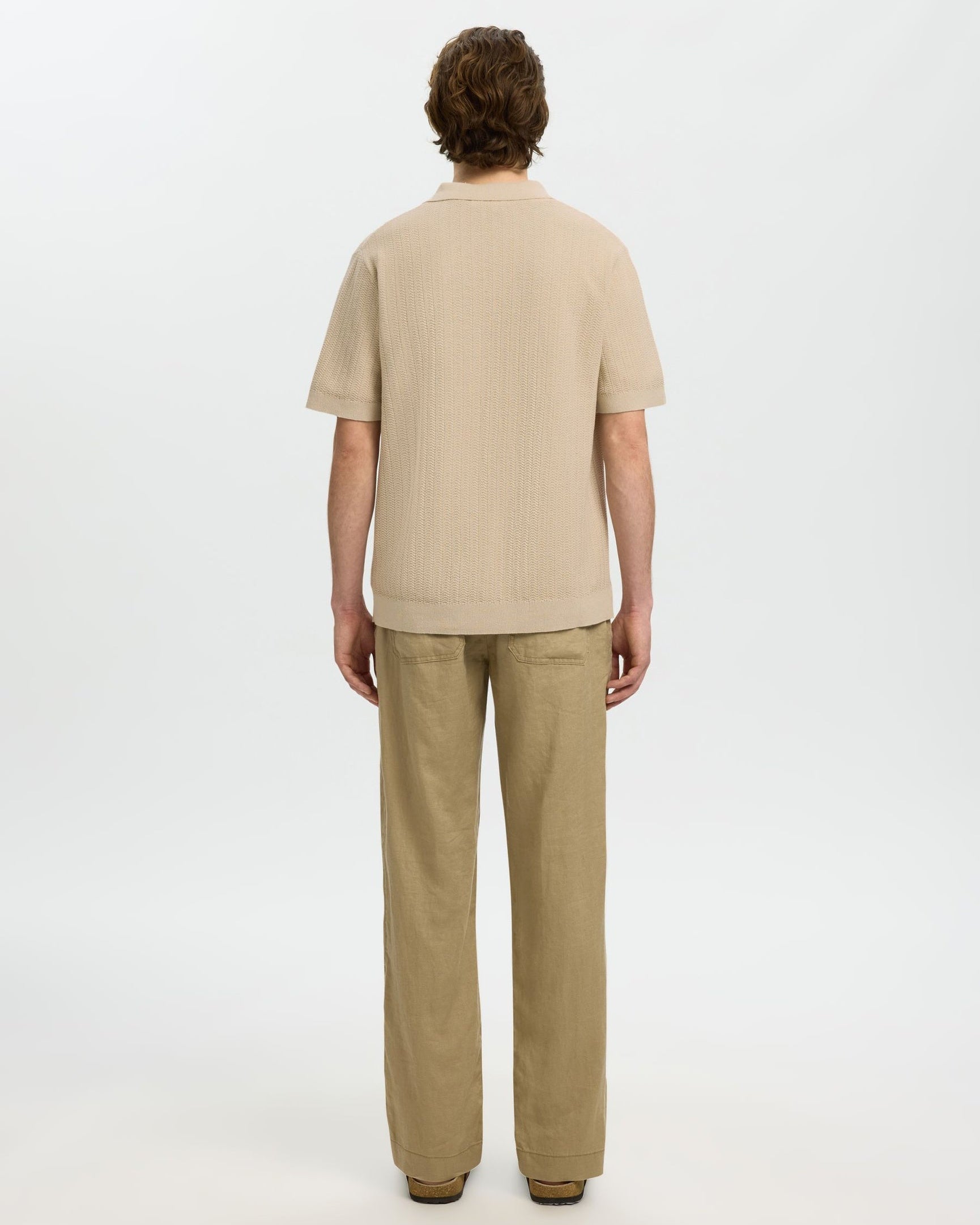 Mattis Short-sleeve Linen Blend Structure Polo - Oatmeal