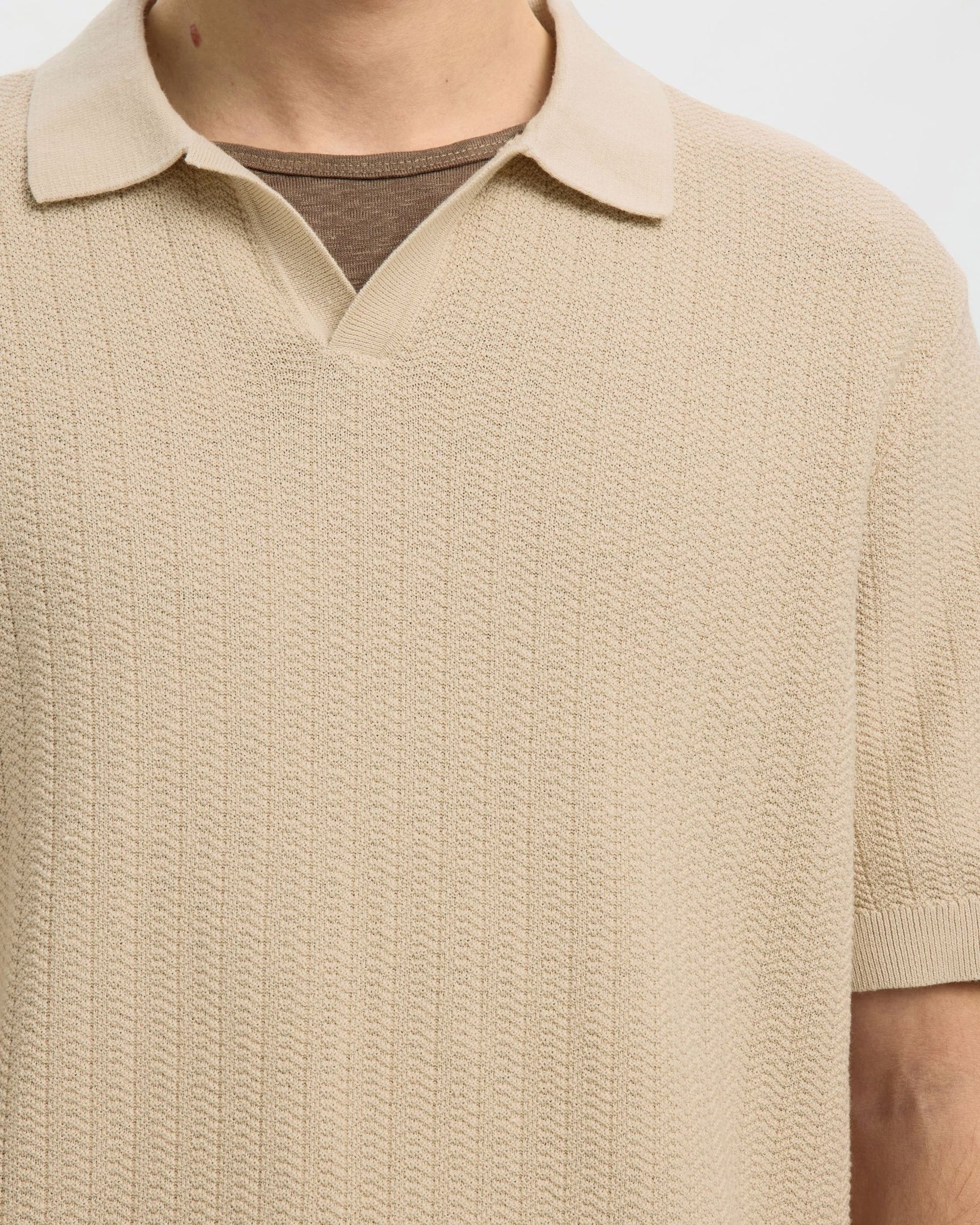 Mattis Short-sleeve Linen Blend Structure Polo - Oatmeal
