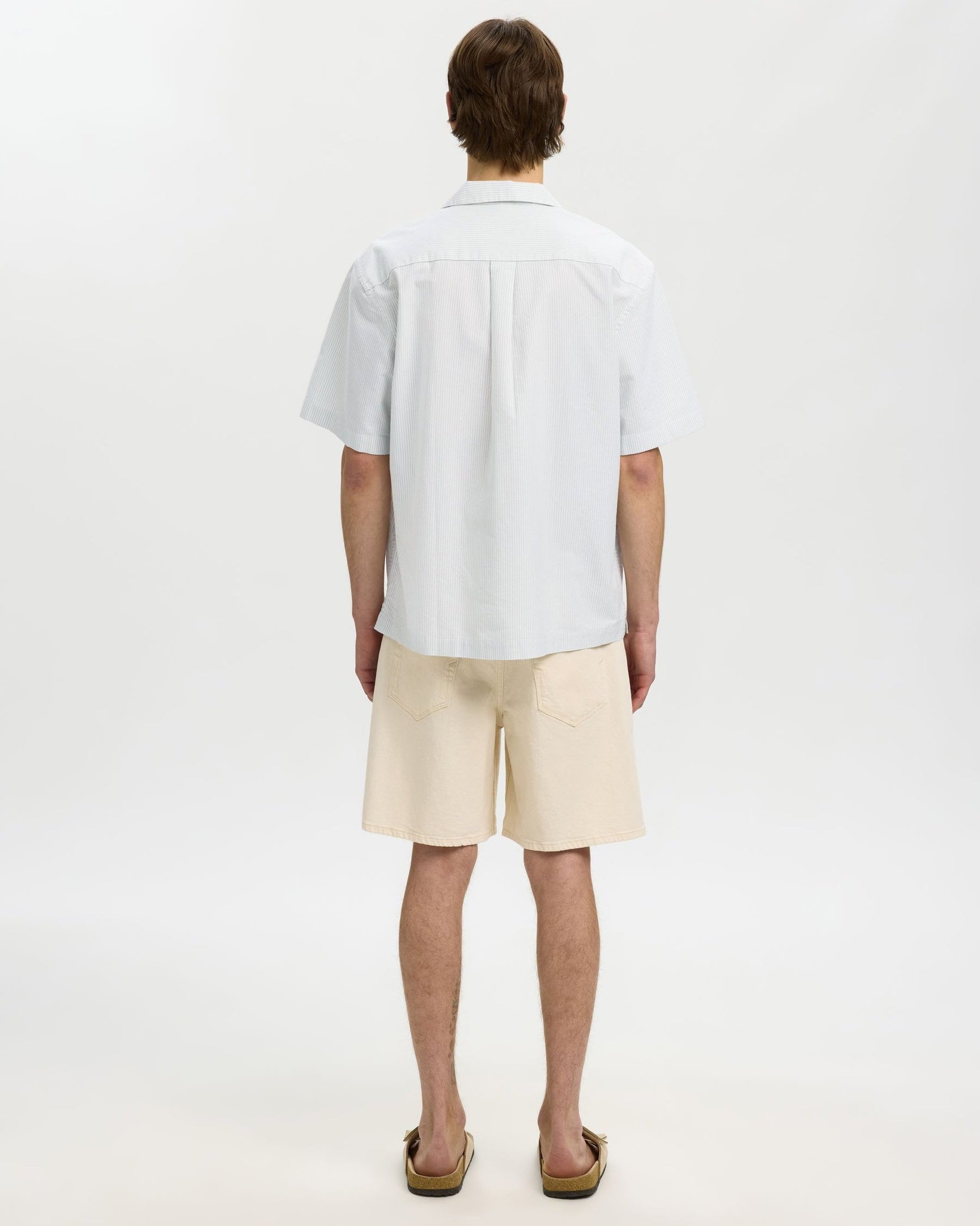 Relax Oxford Short-sleeve Shirt Resort - Aqua Gray/White Stripes