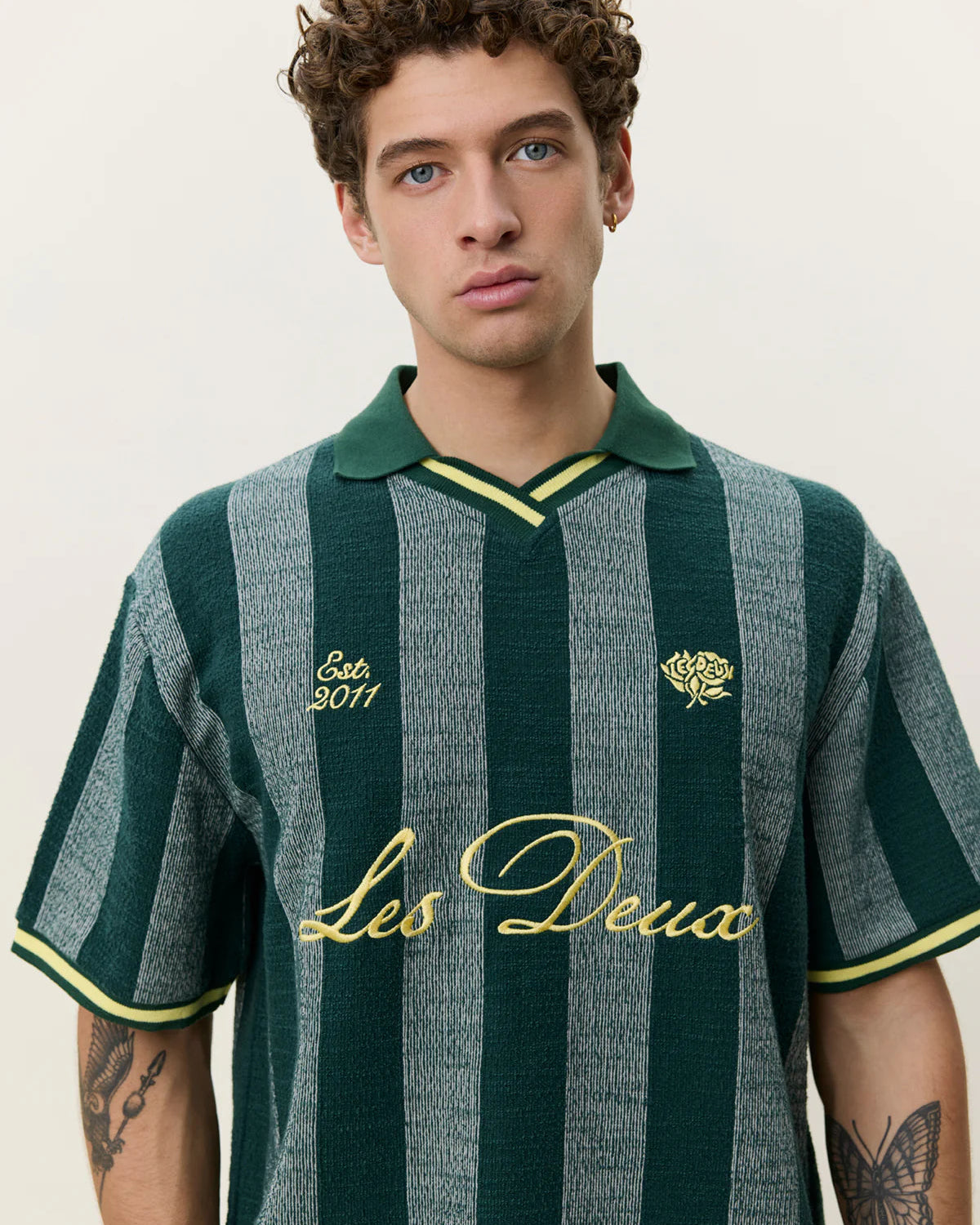 Stripe Jacquard Football Jersey - Pine Green