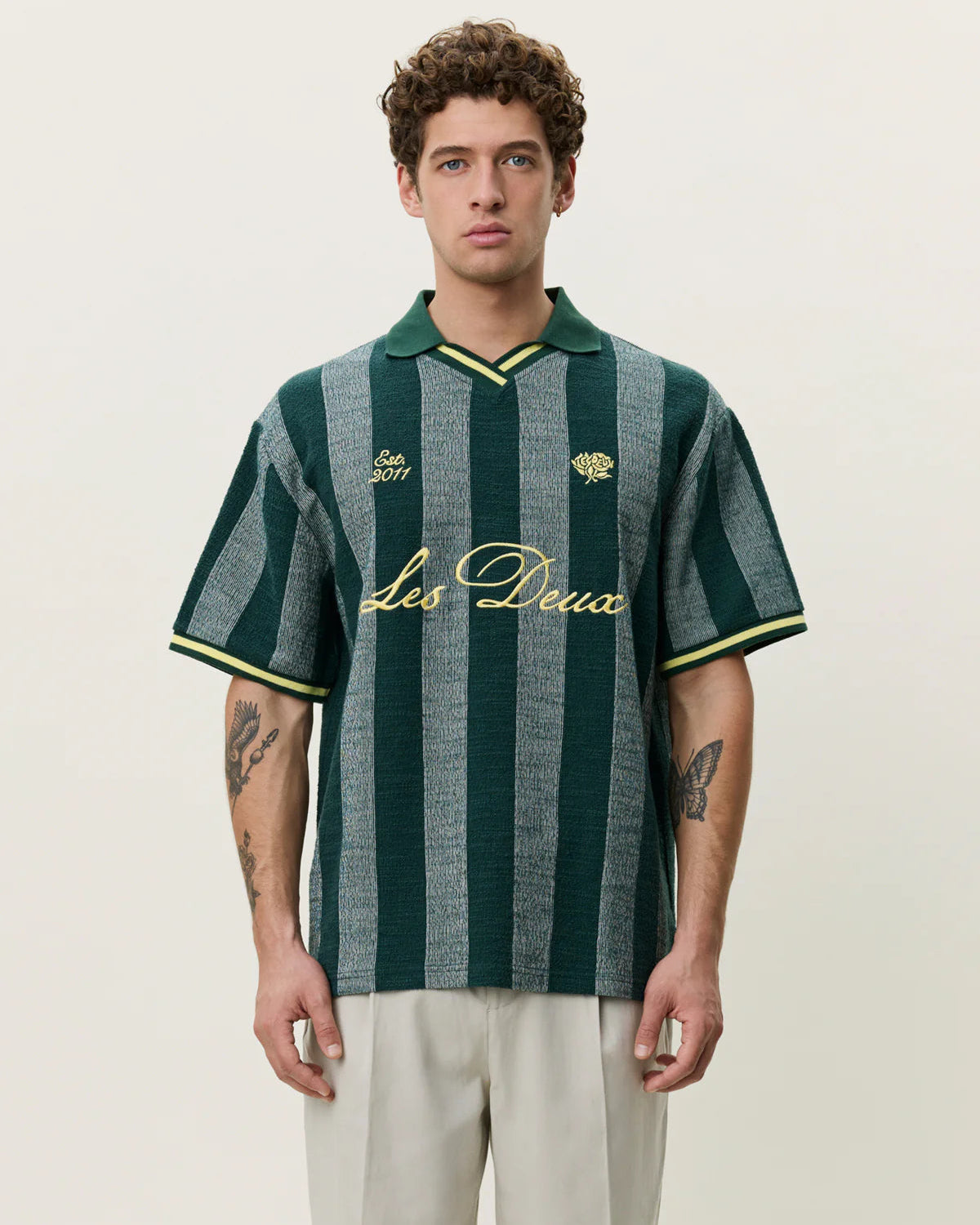 Stripe Jacquard Football Jersey - Pine Green