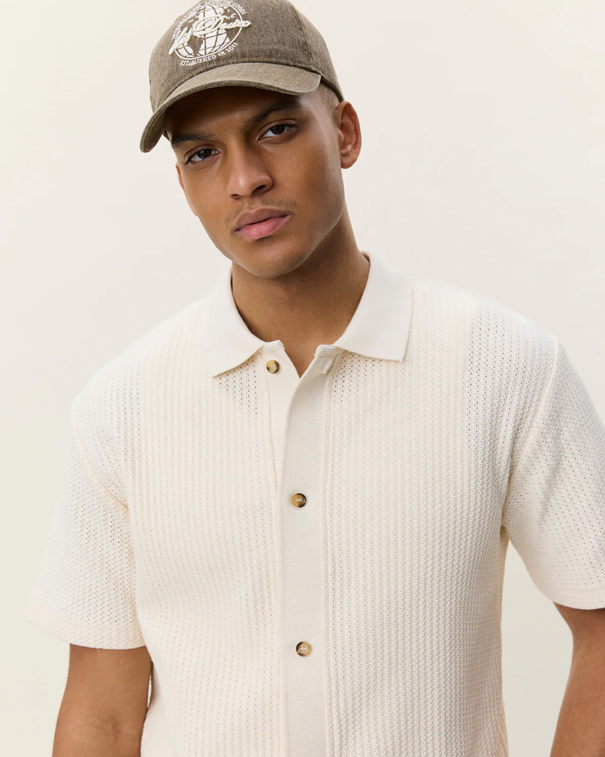 Pointelle Short-sleeve Shirt - Eggnog White