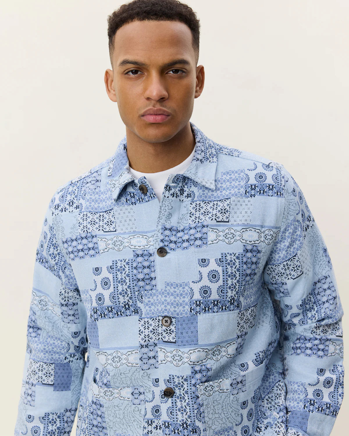 Patchwork Jacquard Overshirt - Skyway Blue