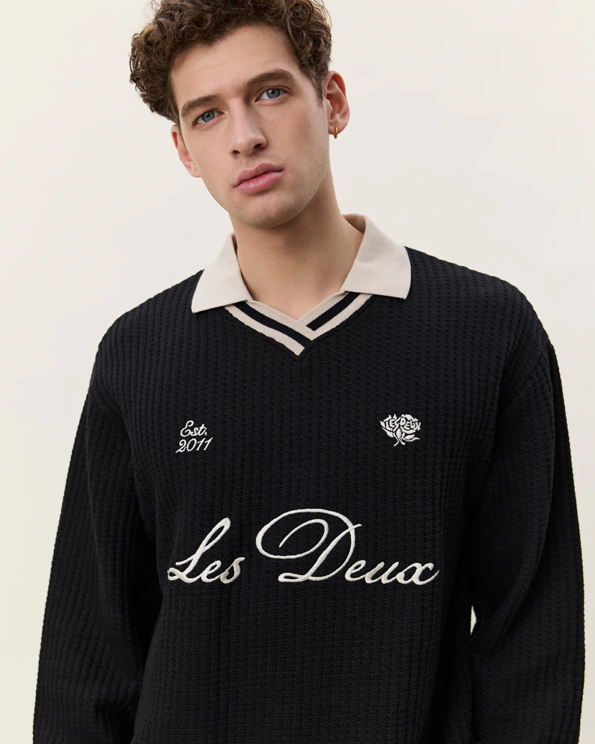 Waffle Long-sleeve Football Jersey - Black