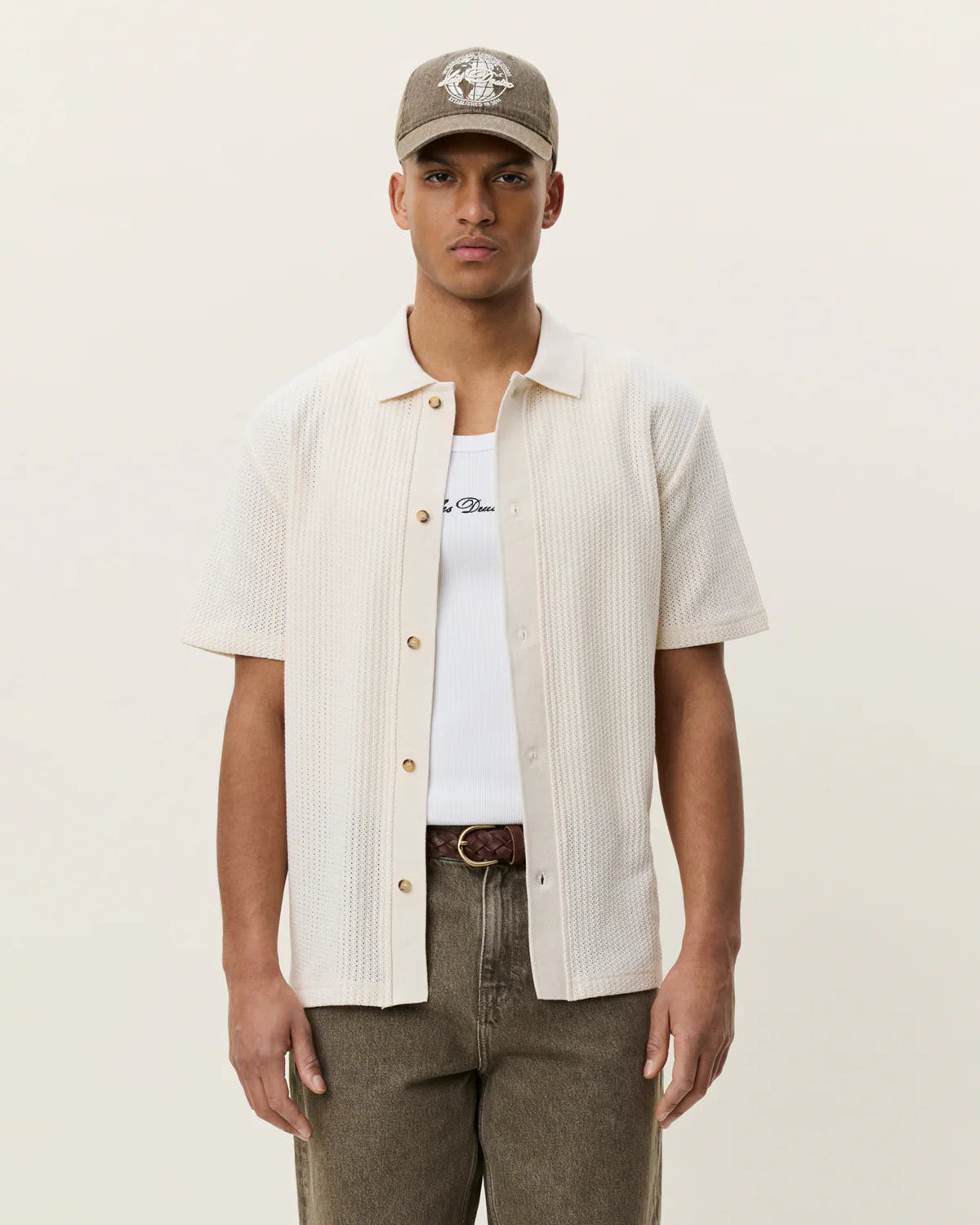 Pointelle Short-sleeve Shirt - Eggnog White