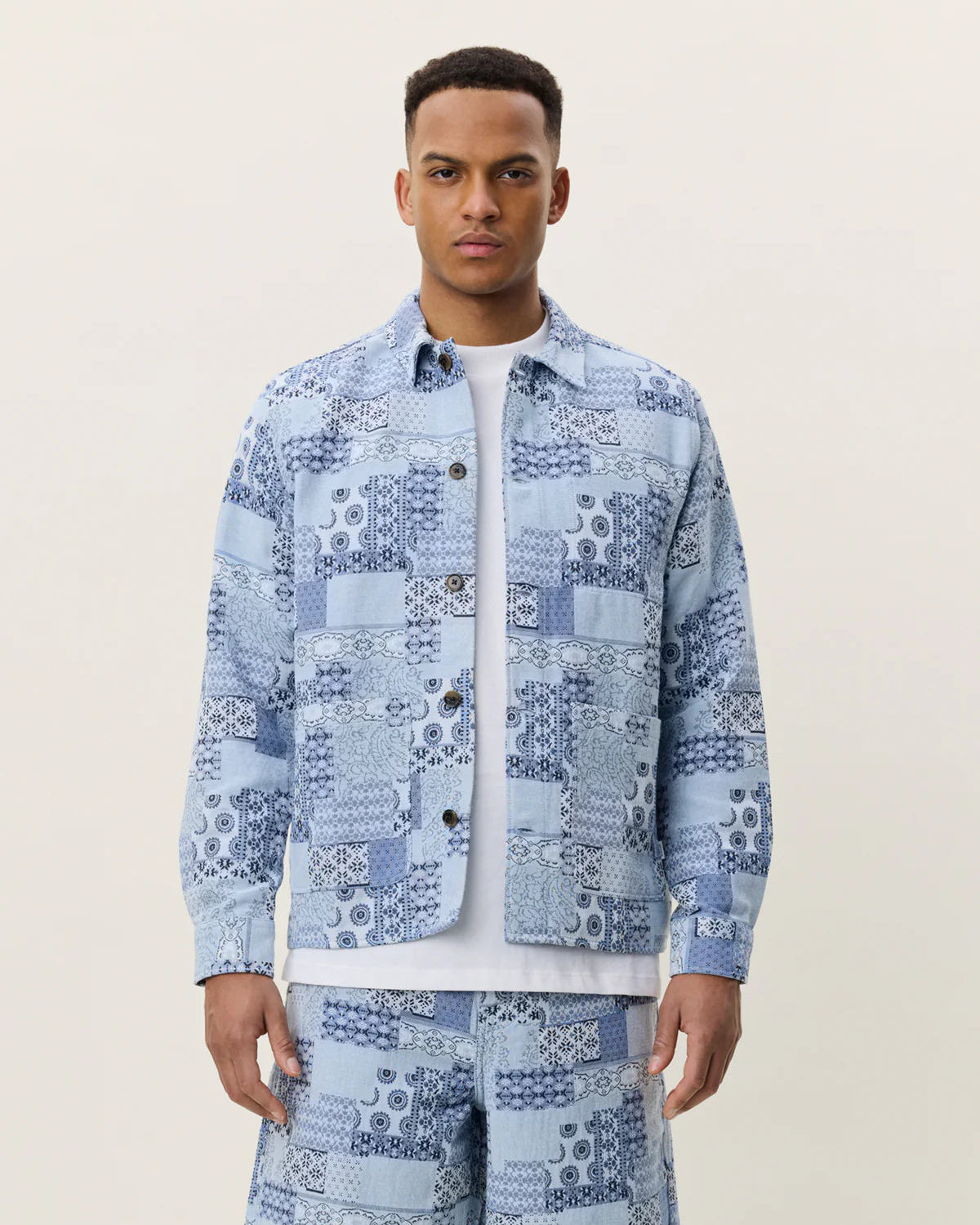 Patchwork Jacquard Overshirt - Skyway Blue