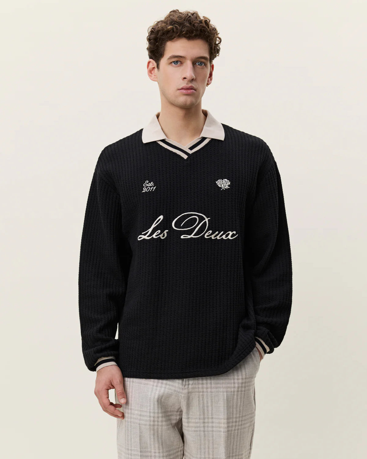 Waffle Long-sleeve Football Jersey - Black