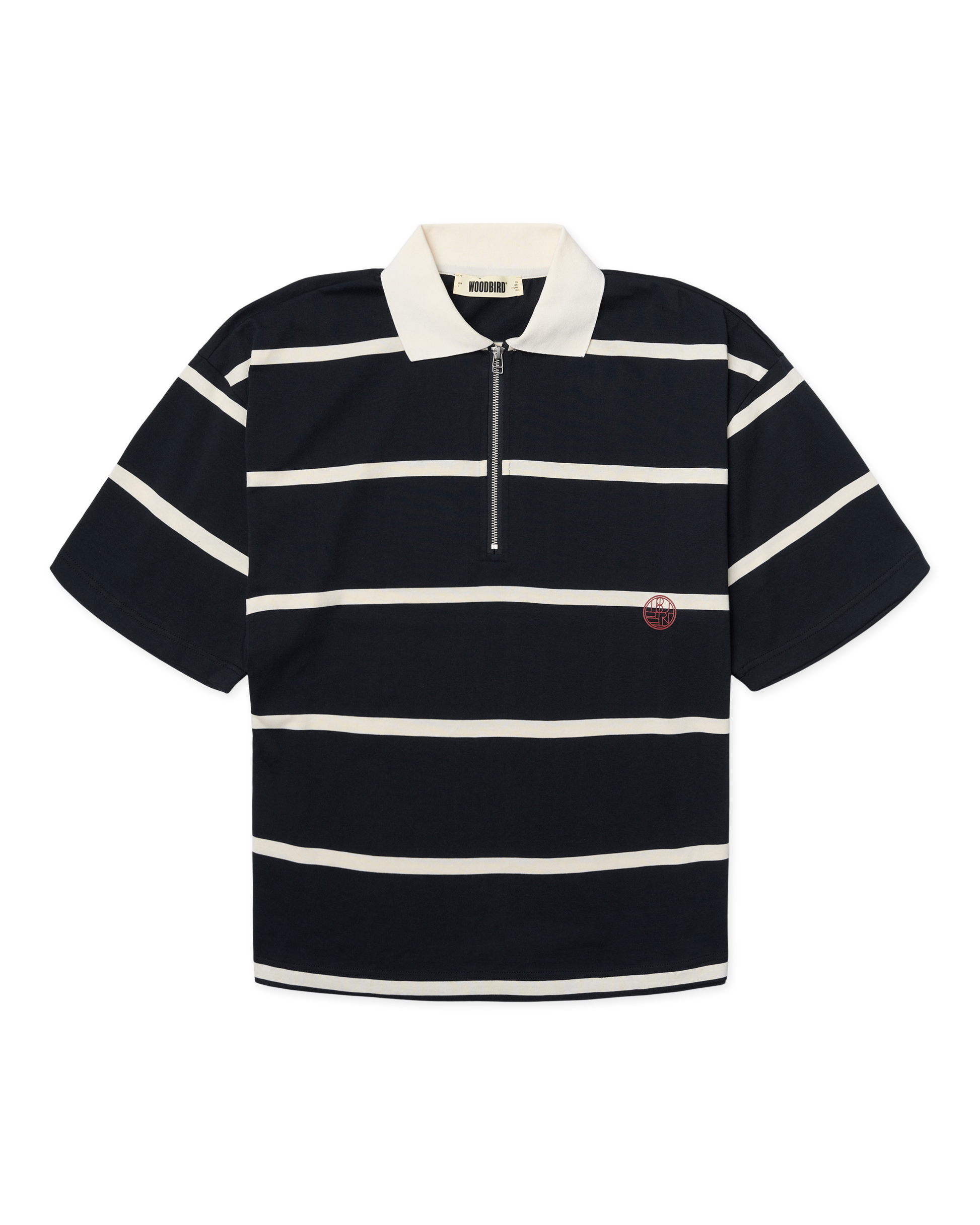 Hiro S/S Stripe Zip Polo - Off White/Navy