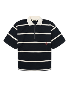 Hiro S/S Stripe Zip Polo - Off White/Navy