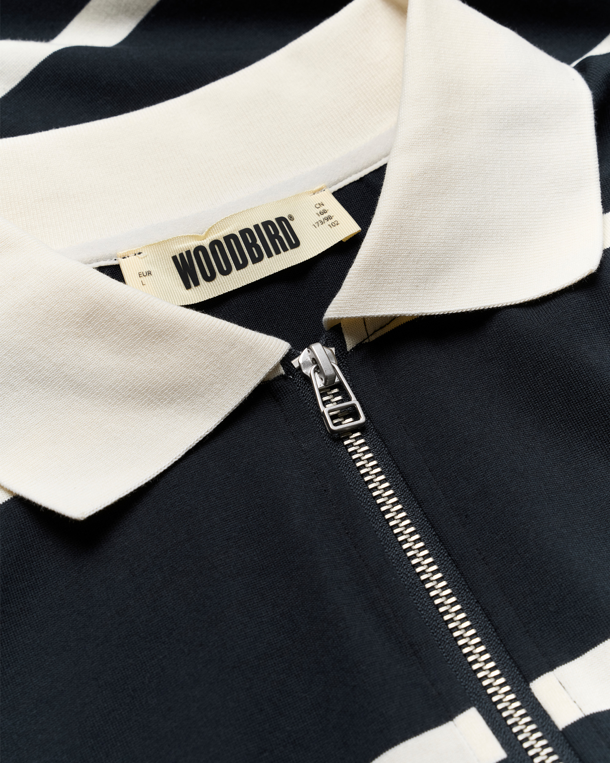 Hiro S/S Stripe Zip Polo - Off White/Navy