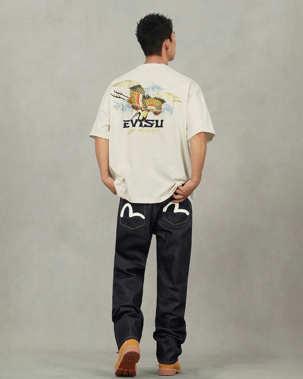 White Seagull Printed Pocket Jeans - Raw Indigo