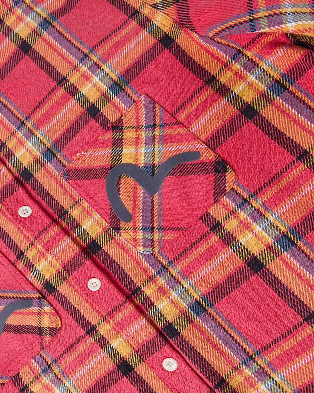 Heavy Washed And Distressed Flannel Shirt - Red Check