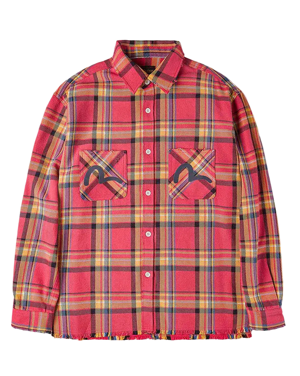 Heavy Washed And Distressed Flannel Shirt - Red Check