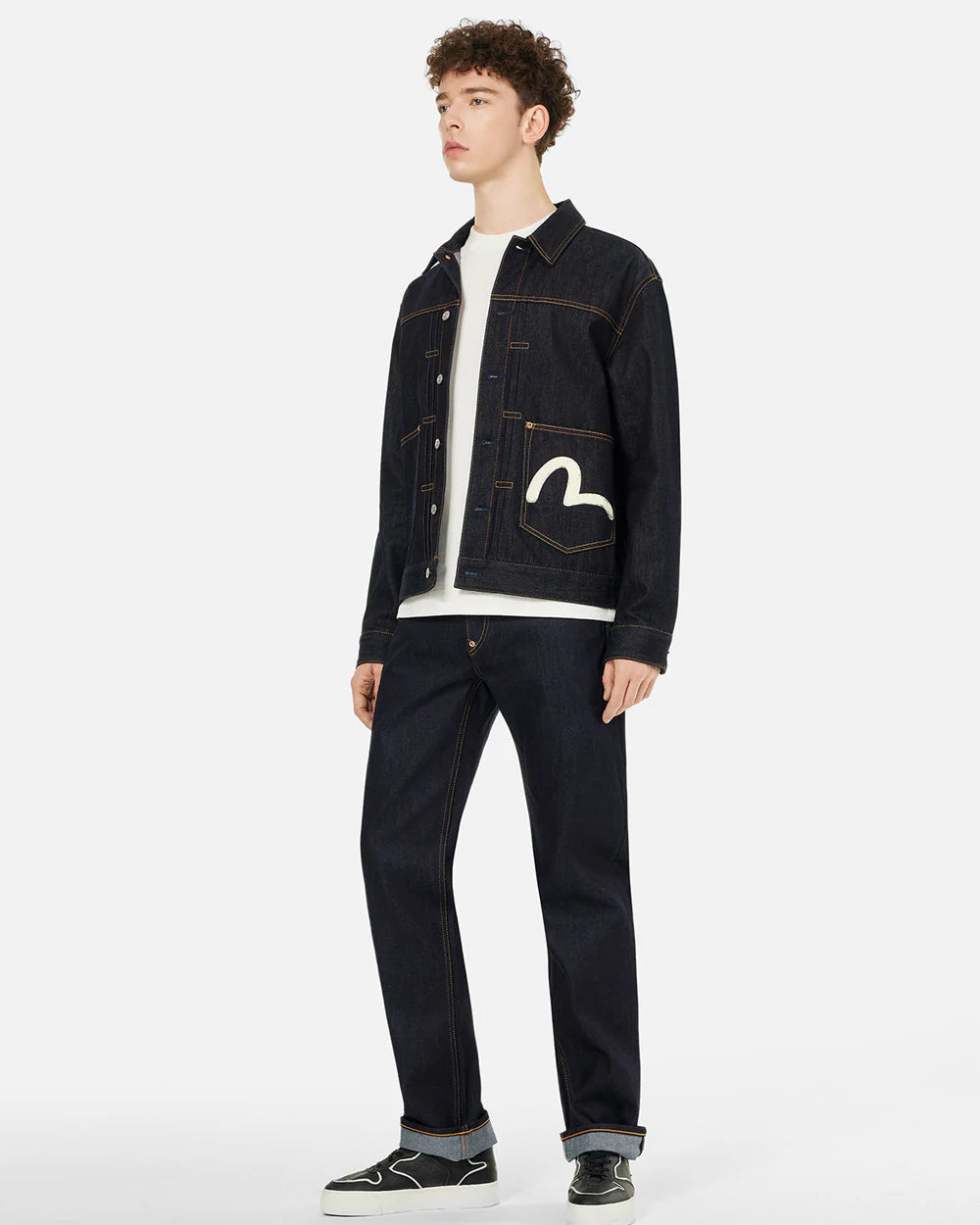 Ecru Seagull Printed Denim Jacket - Raw Indigo