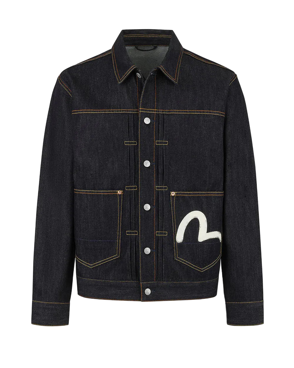 Ecru Seagull Printed Denim Jacket - Raw Indigo