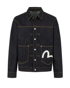 Ecru Seagull Printed Denim Jacket - Raw Indigo