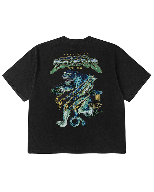 Neon Leopard Printed Ss Tee - Black