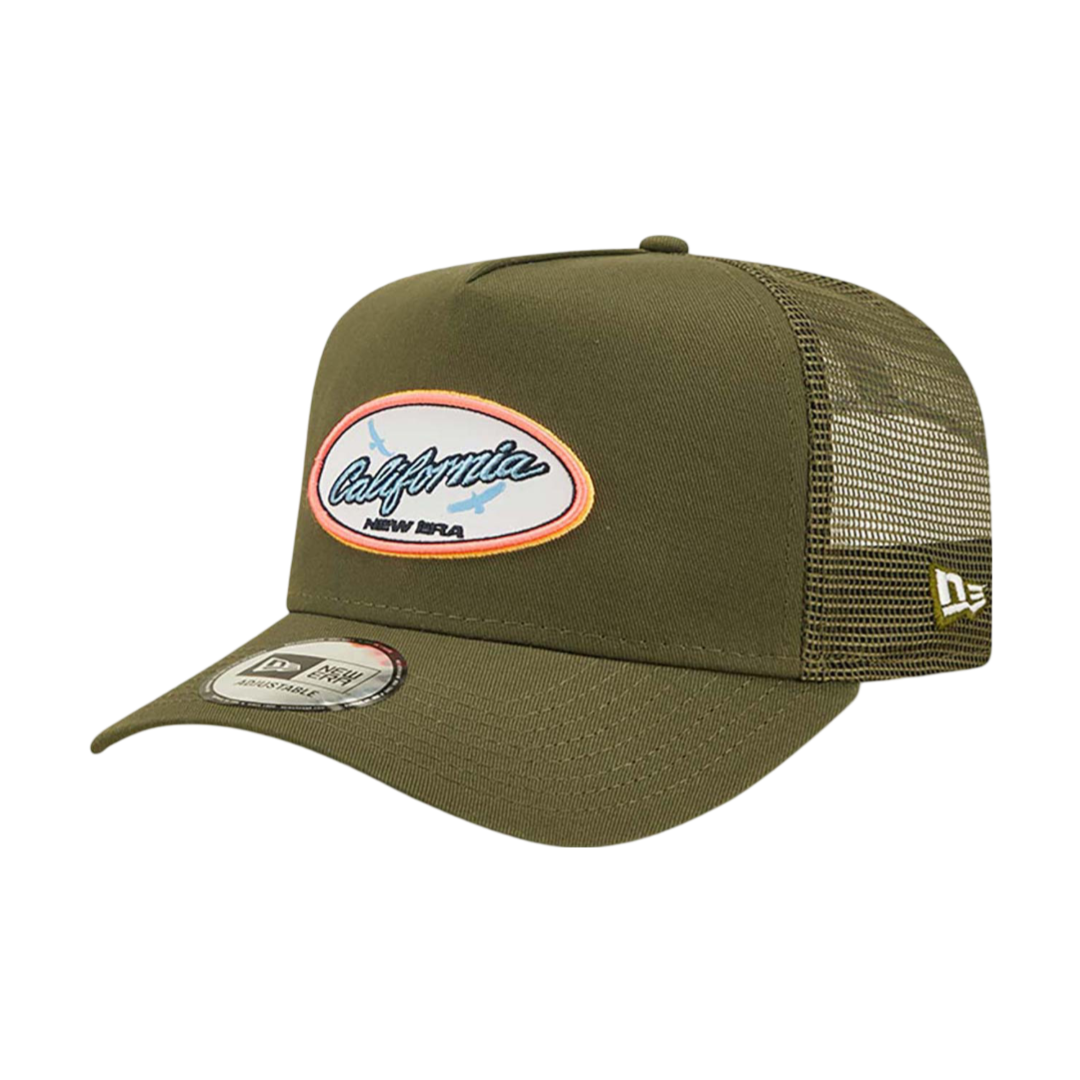 9Forty A-Frame Oval State Trucker Newera - New Olive/Yellow