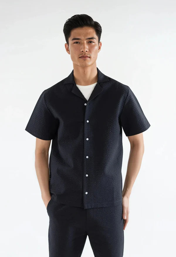 Brody seersucker shirt - Dark Navy