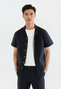 Brody seersucker shirt - Dark Navy