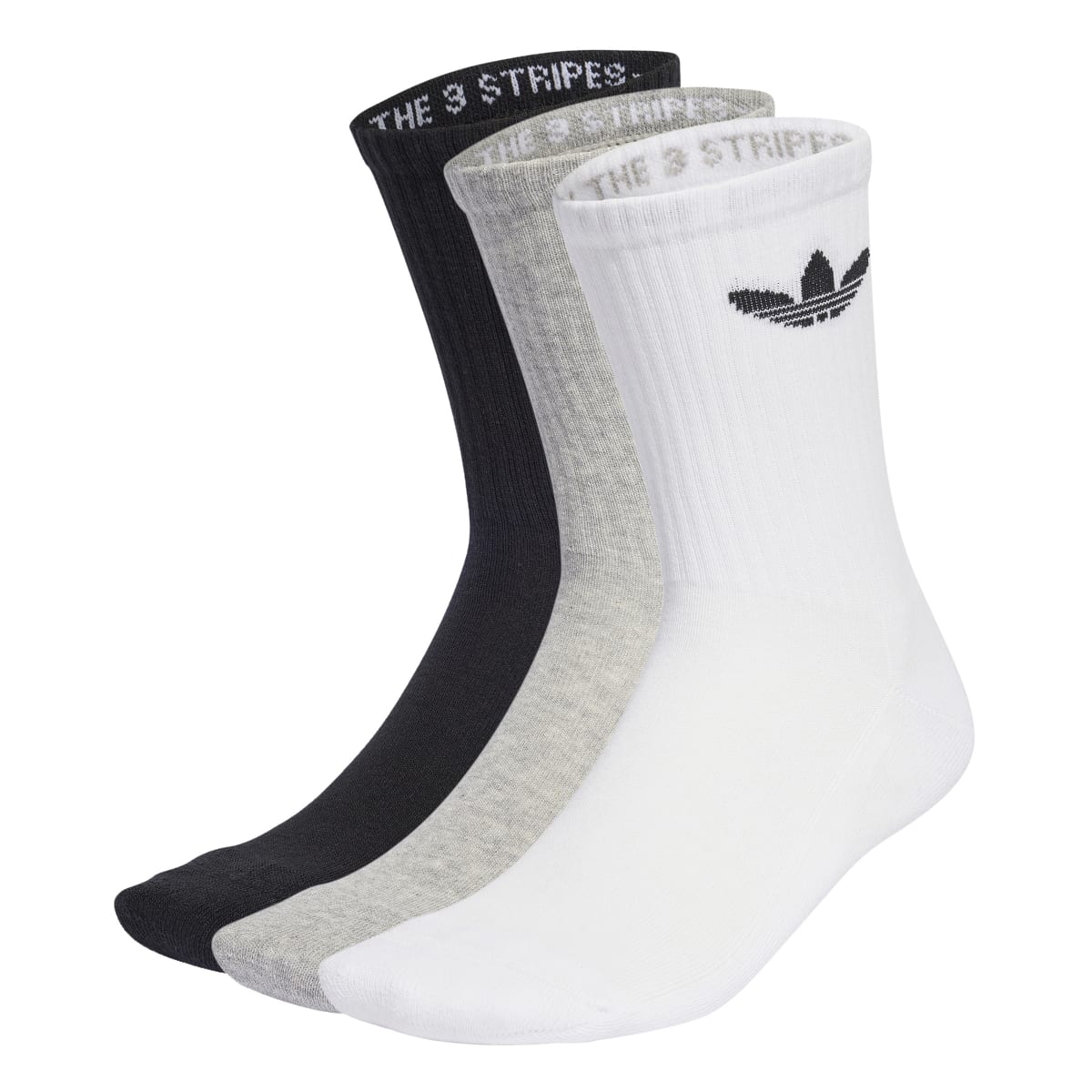 Trefoil Cushion Socks 3-Pairs - White/Medium Grey Heather/Black
