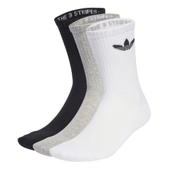 Trefoil Cushion Socks 3-Pairs - White/Medium Grey Heather/Black