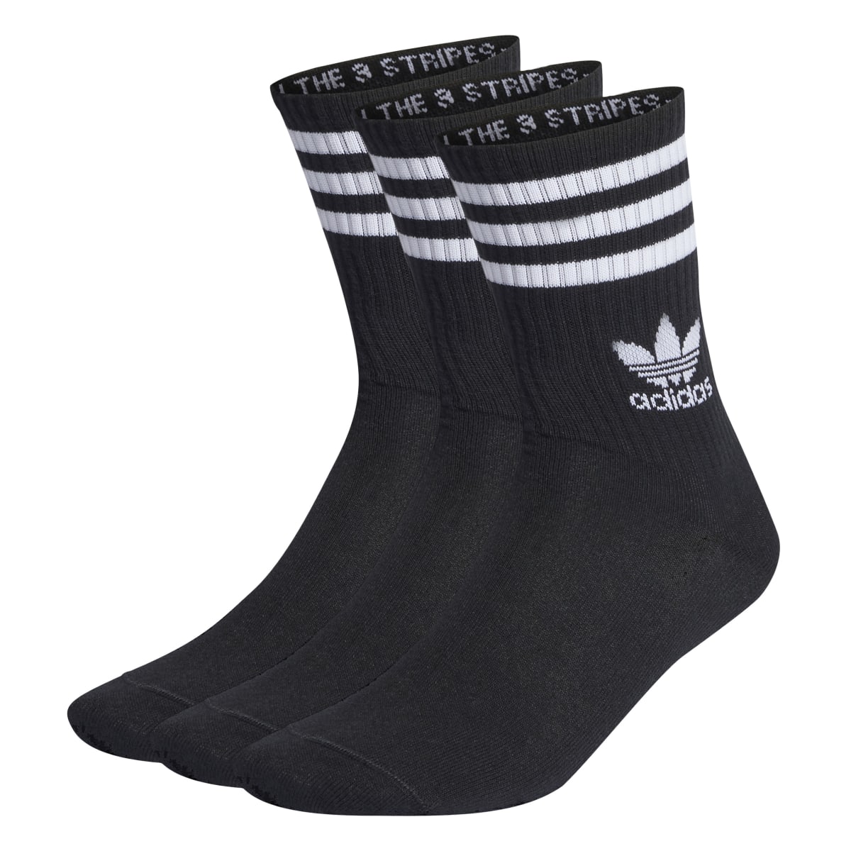 Mid-Cut 3-Stripe Crew Socks 3-Pairs - Black