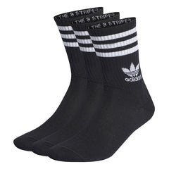Mid-Cut 3-Stripe Crew Socks 3-Pairs - Black