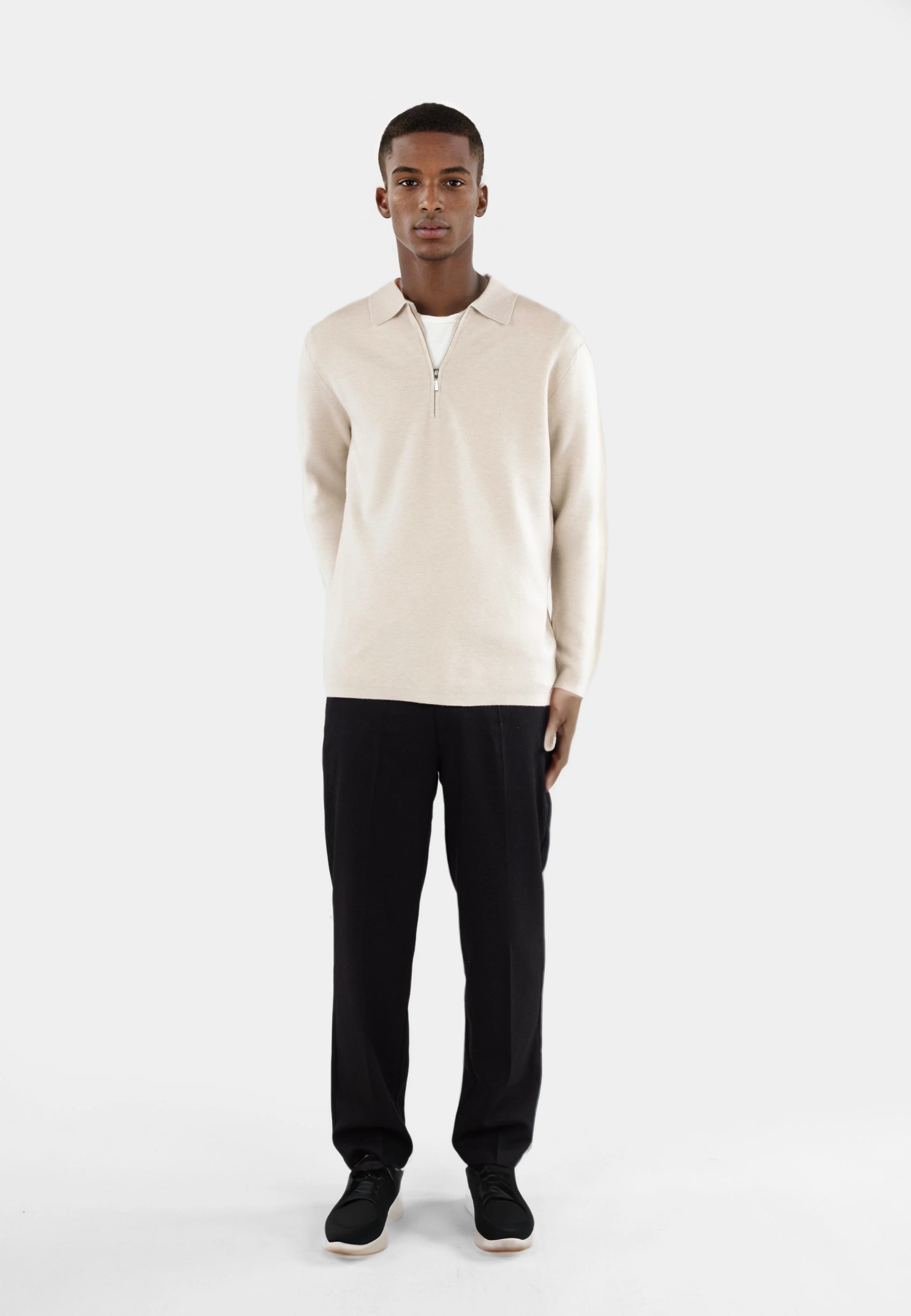 Caleb Knitted Half Zip - Beige