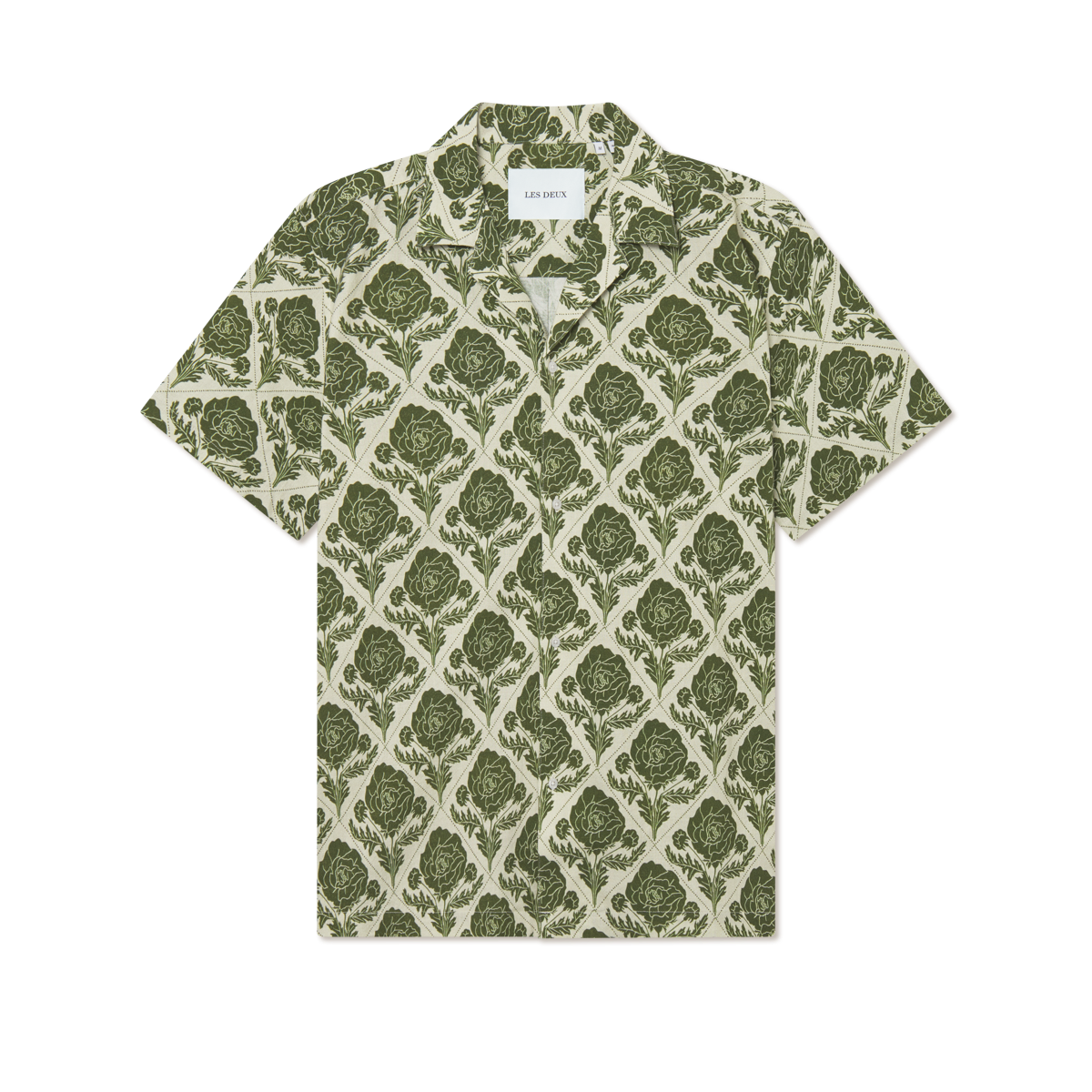 Lesley Flower Tile AOP Short-sleeve Shirt - Vintage Green/Ivory