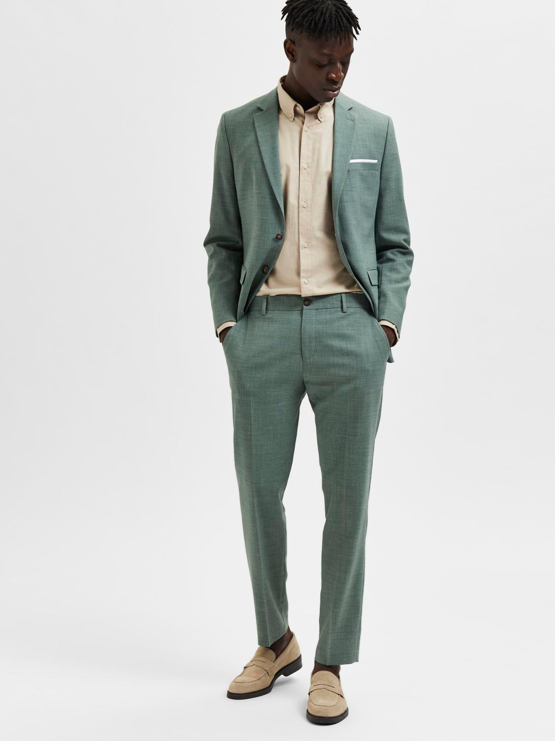 Oasis Linen Trousers - Light Green Melange