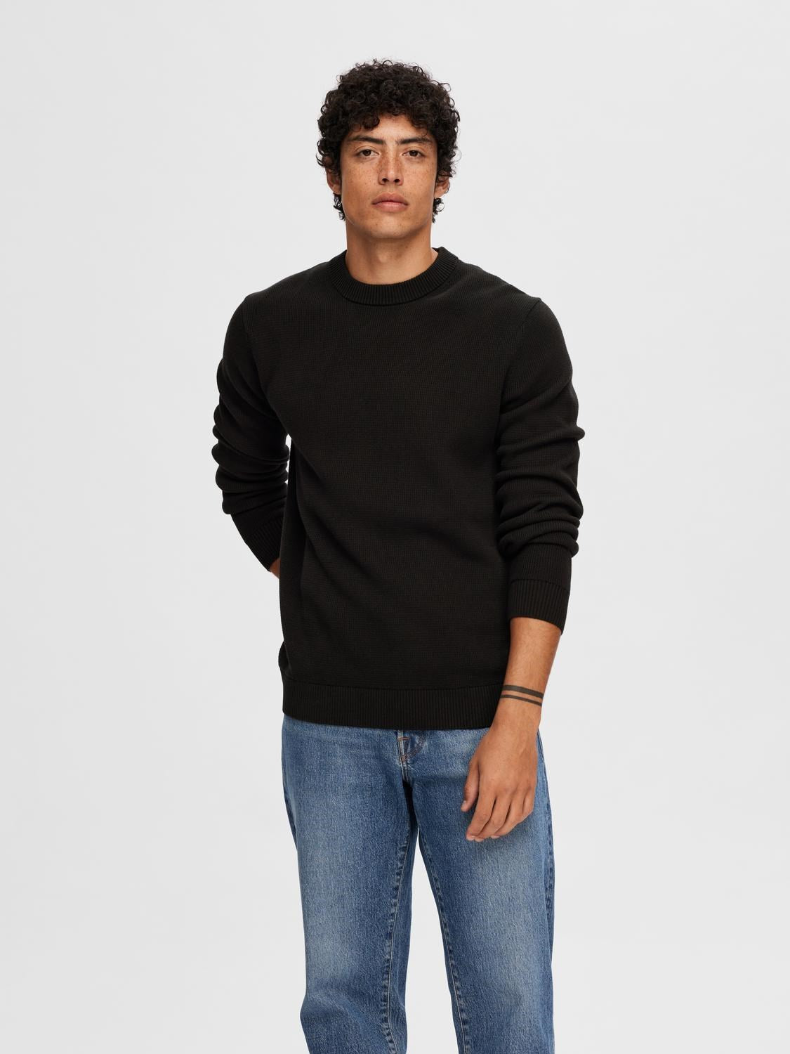 Dane Knit Structure Crew - Black