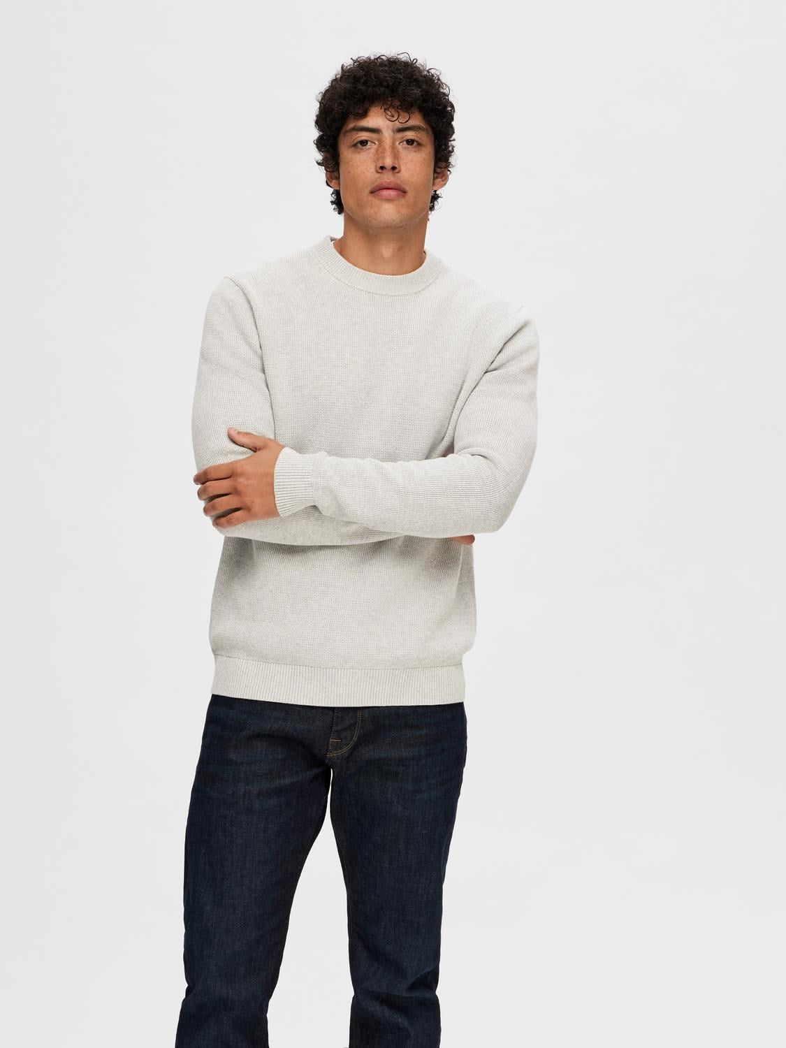 Dane Knit Structure Crew - Light Grey Melange