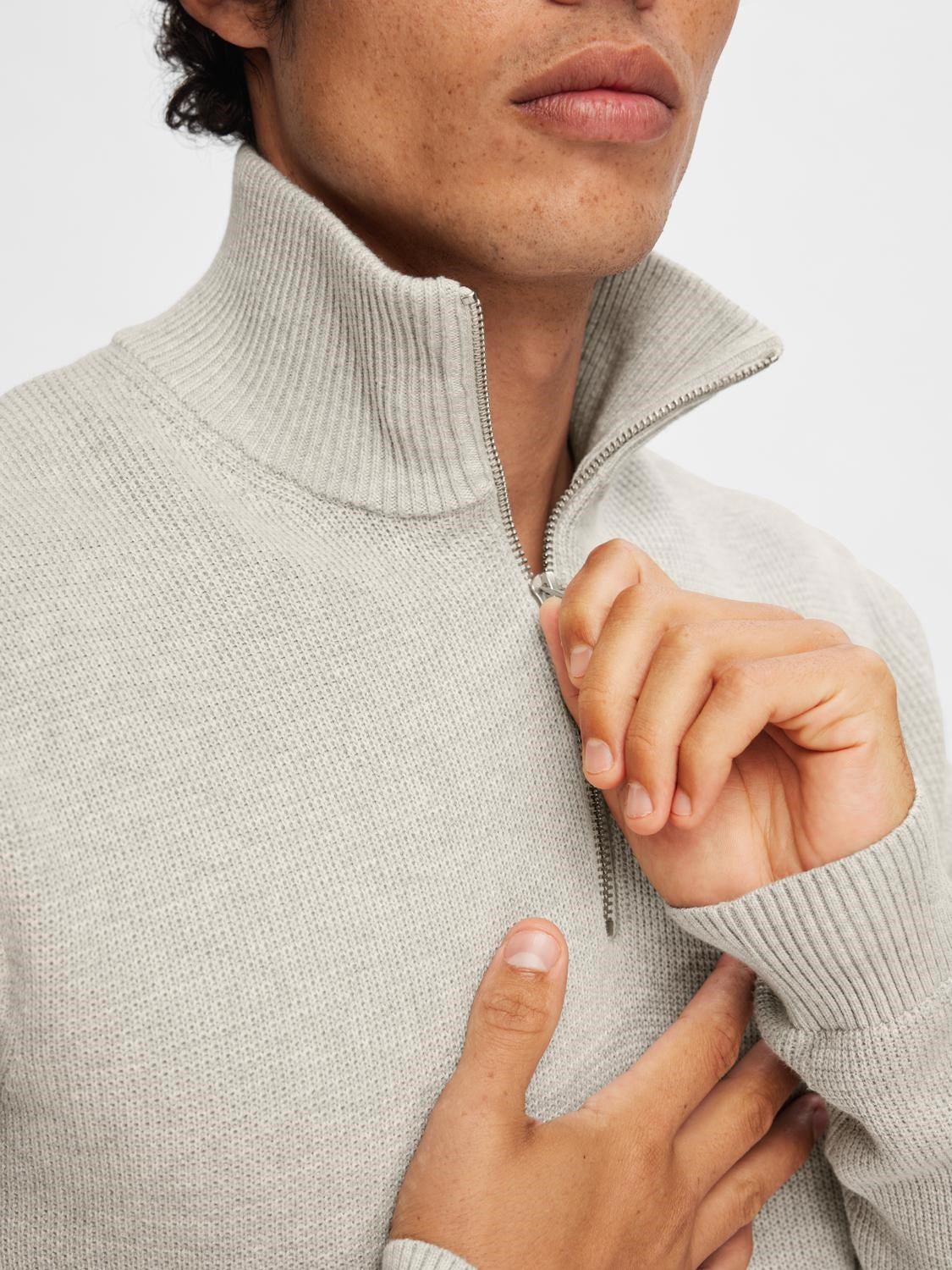 Dane Structure Zip - Light Grey Melange